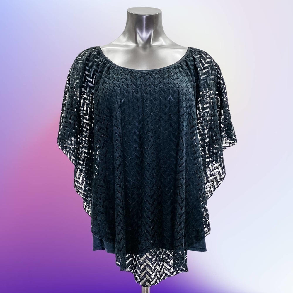 BRITTANY Black Crochet Cape Overlay Knit Blouse - Picture 10 of 10